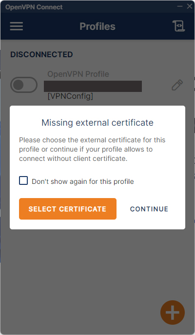 Missing external certivicate