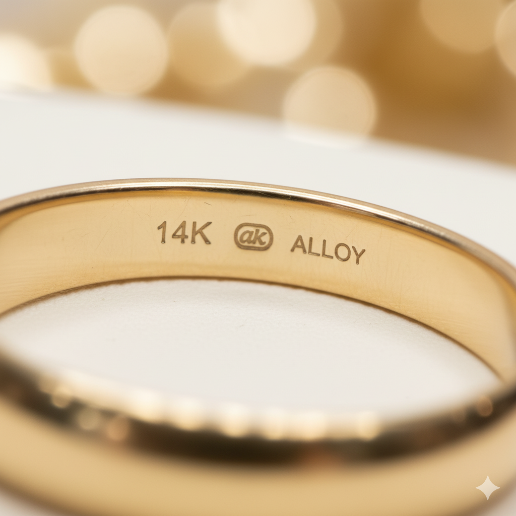14k 합금 금반지의 표면과 각인 상세 사진