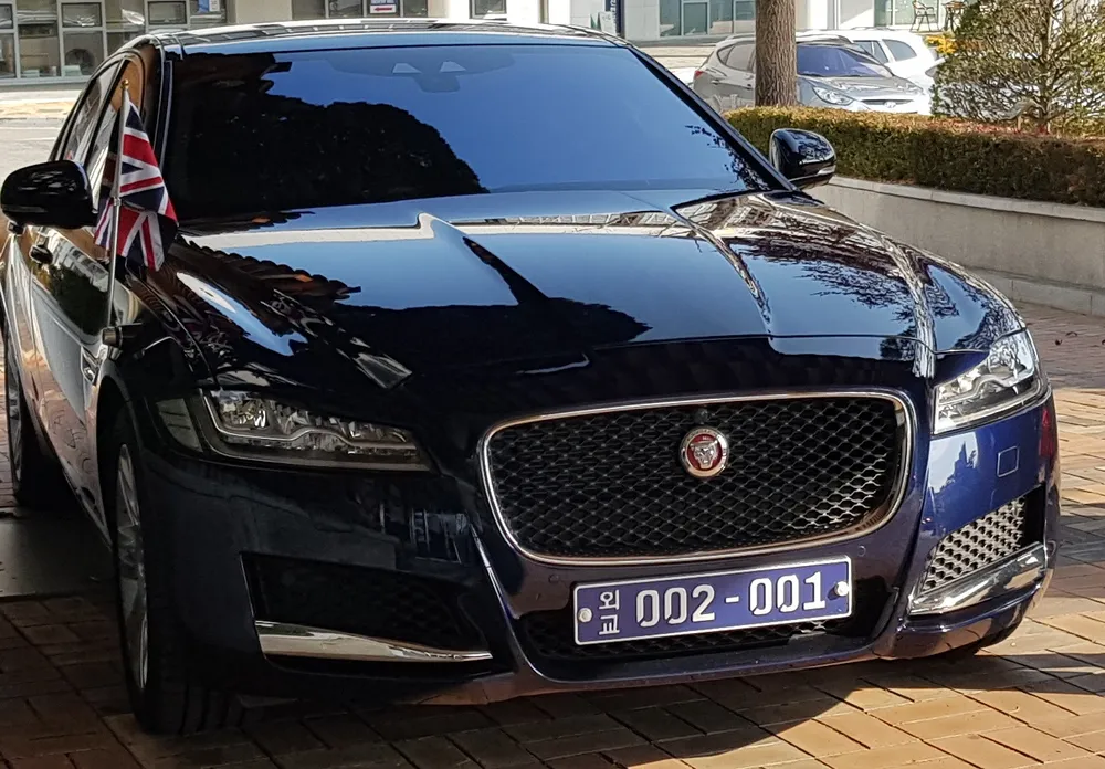 도로를 주행 중인 외교관 차량과 남색 번호판