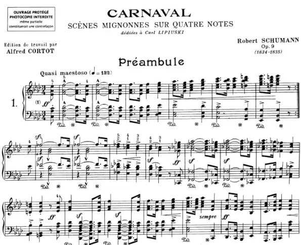 슈만의 '사육제' 악보의 첫 페이지
